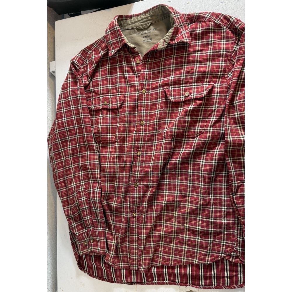 Faded‎ Glory Red Plaid Flannel Shirt Button Down Sz Large (42-44) 2 Pockets